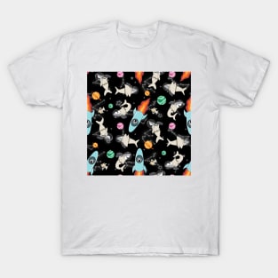 Sharks in space black skies T-Shirt